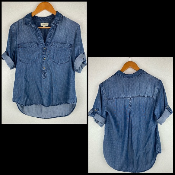 Anthro Cloth & Stone Polka Dot Chambray Shirt Top - Picture 2 of 6